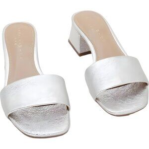 Marc Fisher Olysa Block Heel Slide Sandals White Dressy Mules Women's US 5.5